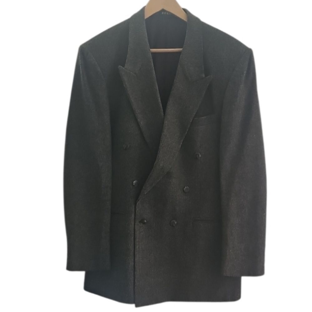 Circola Moda Wool Blazer Men 42L Gray Double Breasted Tailored Sport Coat